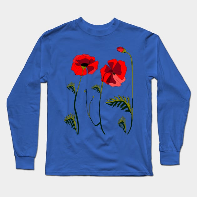 Blooming Poppies Long Sleeve T-Shirt by YudyisJudy